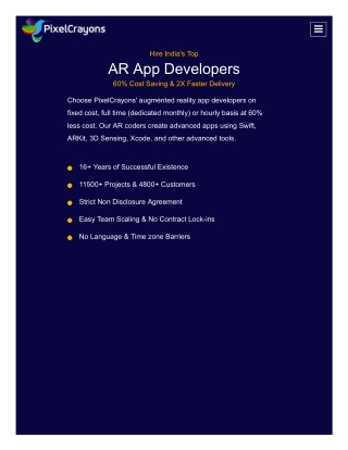 PixelCrayons: Hire Augmented Reality Developers (60% Cost Saving)