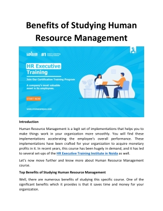 Benefits of Studying Human Resource Management