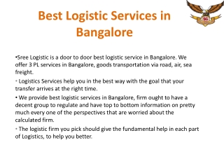 Best Logistic Services in Bangalore