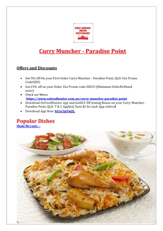 5% Off - Curry Muncher Indian restaurant Paradise Point, QLD