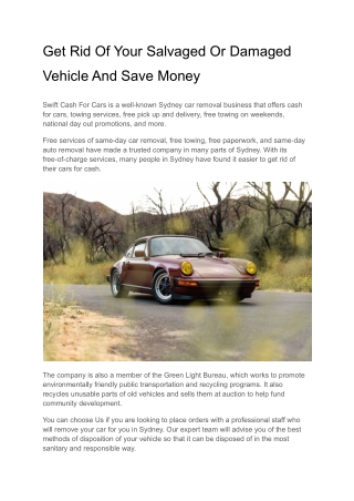 Get Rid Of Your Salvaged Or Damaged Vehicle And Save Money
