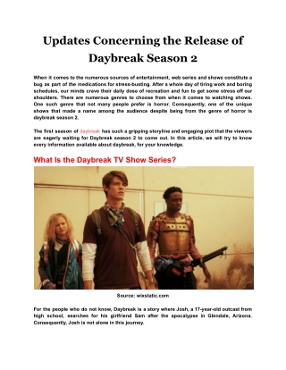 Updates Concerning the Release of Daybreak Season 2