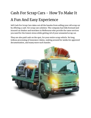 Cash For Scrap Cars - How To Make It A Fun And Easy Experience