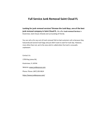 Full Service Junk Removal Saint Cloud FL