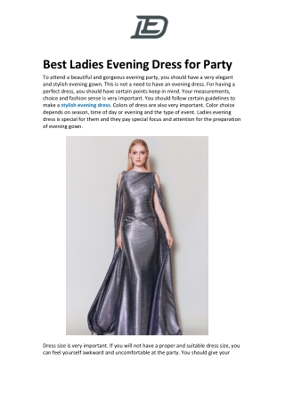 Best Ladies Evening Dress for Party