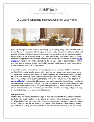 A Guide to Choosing the Right Chair for your Home