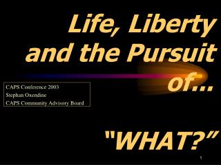 Life, Liberty and the Pursuit of... “WHAT?”