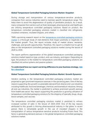 Temperature Controlled Packaging Solutions Market