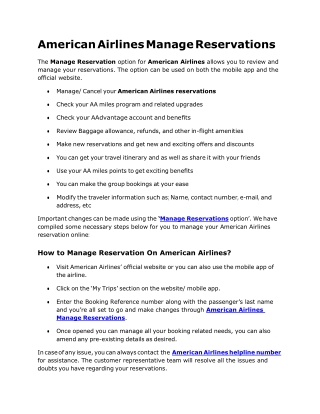 American Airlines Manage Reservations 1(855)923-2214