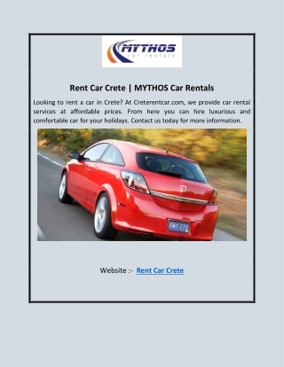 Rent Car Crete | MYTHOS Car Rentals