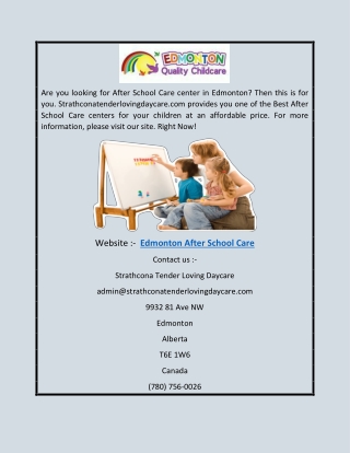 Edmonton After School Care | Strathconatenderlovingdaycare.com