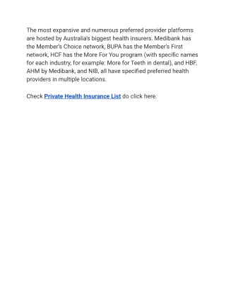 Private Health Insurance List