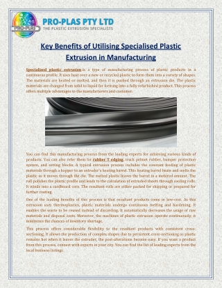 Key Benefits of Utilising Specialised Plastic Extrusion in Manufacturing