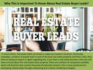 Why This Is Important To Know About Real Estate Buyer Leads?