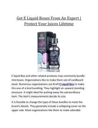 Get E Liquid Boxes From An Expert | Protect Your Juices Lifetime