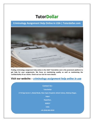 Criminology Assignment Help Online in USA | Tutordollar.com