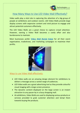 How Many Ways to Use LED Video Wall Effectively?