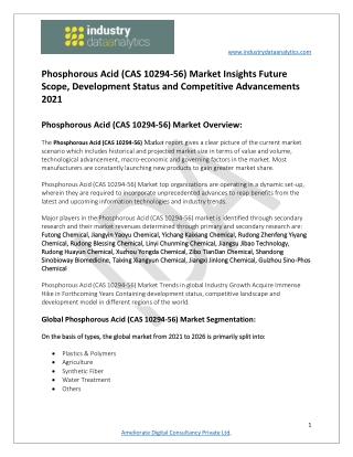 Phosphorous Acid (CAS 10294-56) Market