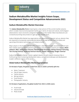 Sodium Metabisulfite Market Economic Overview, Development Opportunities 2021