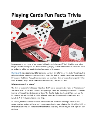 Playing Cards Fun Facts Trivia