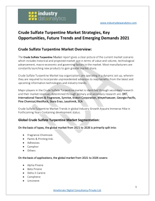 Crude Sulfate Turpentine Market Future Prospects, Growth Opportunities 2021