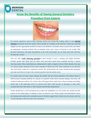 Know the Benefits of Having General Dentistry Procedure from Experts