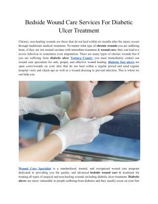 Bedside Wound Care Services For Diabetic Ulcer Treatment