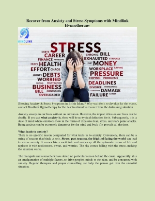 Recover from Anxiety and Stress Symptoms with Mindlink Hypnotherapy