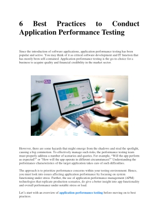 6 Best Practices to Conduct Application Performance Testing