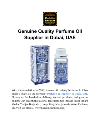 Genuine Quality Perfume Oil Supplier in Dubai, UAE