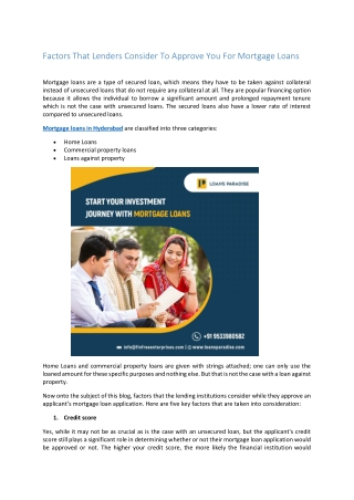 Factors That Lenders Consider To Approve You For Mortgage Loans