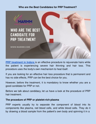Who are the Best Candidate for PRP Treatment.