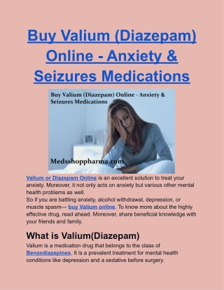 Buy Valium (Diazepam) Online - Anxiety & Seizures Medications