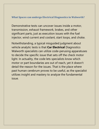 Find the Car Electrical Diagnostics in Walworth