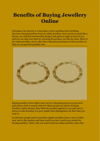 Benefits of Buying Jewellery Online