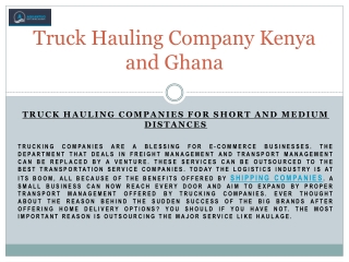 Truck Hauling Company Kenya and Ghana