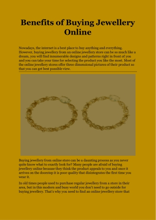 Benefits of Buying Jewellery Online
