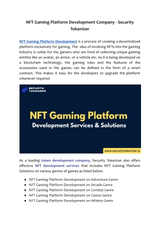 NFT Gaming Platform Development Company - Security Tokenizer