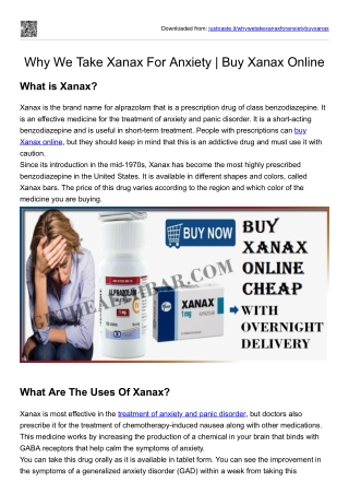Why We Take Xanax For Anxiety  Buy Xanax Online