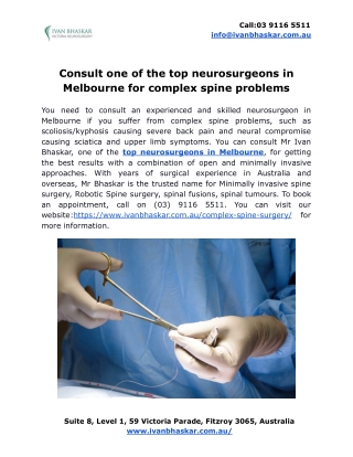 Consult one of the top neurosurgeons in Melbourne for complex spine problems