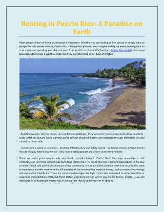 Renting in Puerto Rico: A Paradise on Earth