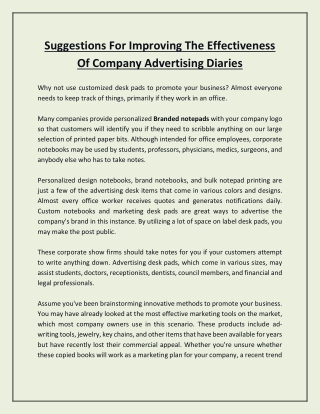 Suggestions For Improving The Effectiveness Of Company Advertising Diaries