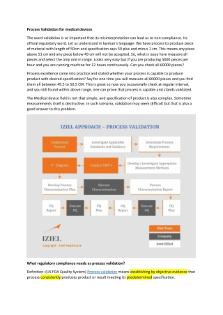 Process Validation for medical devices