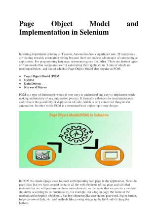 Page Object Model and Implementation in Selenium