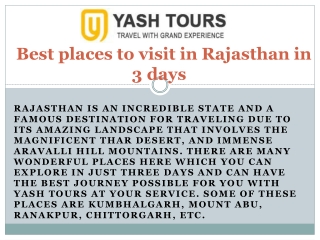 Best places to visit in Rajasthan in 3 days