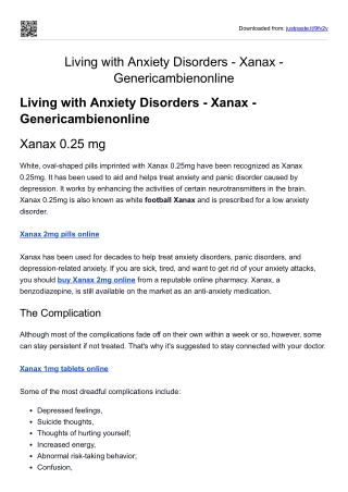 Living with Anxiety Disorders - Xanax - Genericambienonline