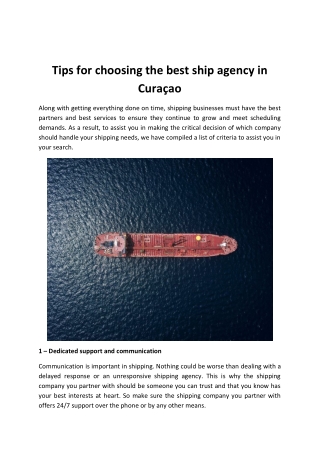 Tips for choosing the best ship agency in Curaçao-