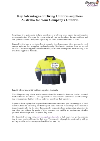 Key Advantages of Hiring Uniform suppliers Australia for Your Company’s Uniform