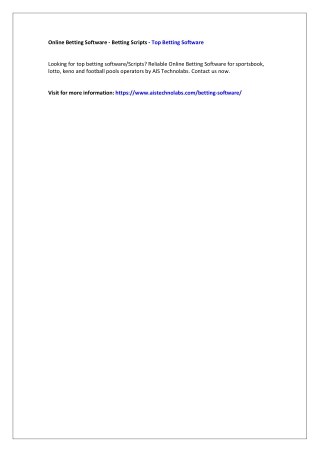 Online Betting Software - Betting Scripts - Top Betting Software