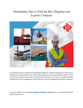 Outstanding Tips to Find the Best Shipping and Logistic Company